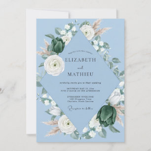 Invitación Boda de ranúnculos de eucalipto azul hielo