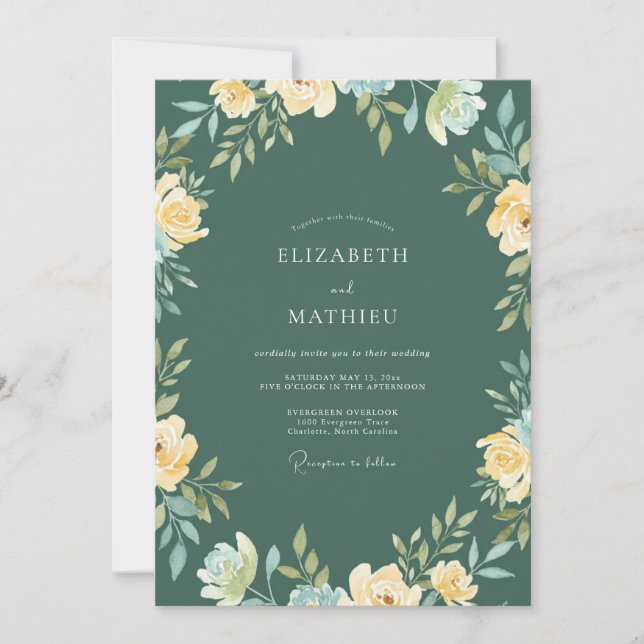 Invitación Boda de ranúnculos de eucalipto azul turquesa prof (Anverso)