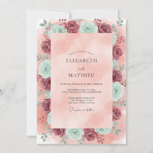 Invitación Boda de ranúnculos de eucalipto azul verdoso malva