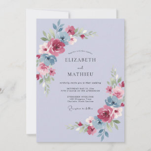 Invitación Boda de ranúnculos de eucalipto burgundy pervinca