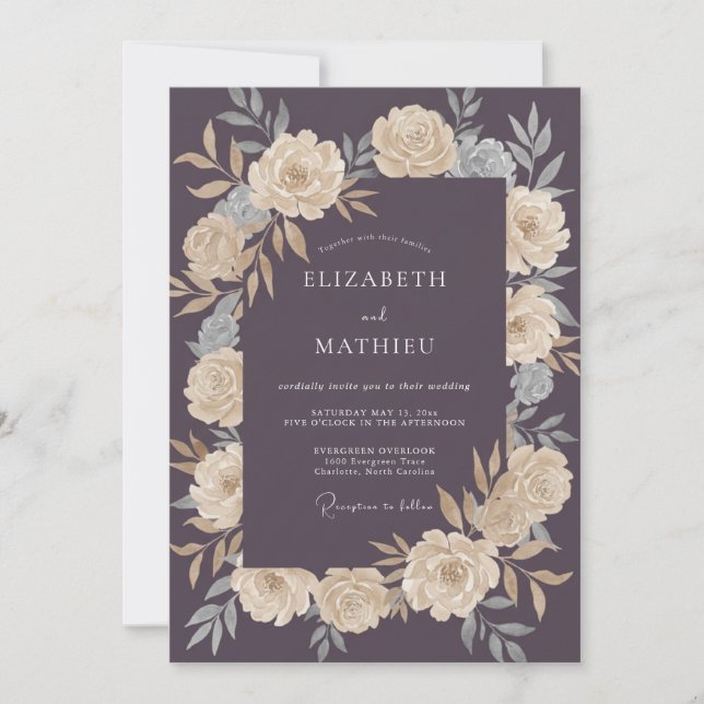 Invitación Boda de ranúnculos de eucalipto con champán malva (Anverso)