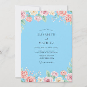 Invitación Boda de ranúnculos de eucalipto con cielo sonrosad