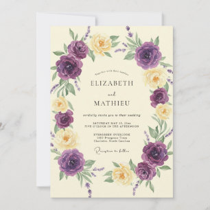Invitación Boda de ranúnculos de eucalipto con crema violeta