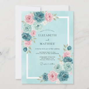 Invitación Boda de ranúnculos de eucalipto con rubor acuático