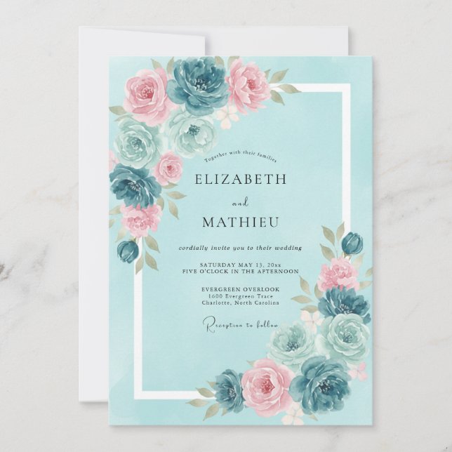 Invitación Boda de ranúnculos de eucalipto con rubor acuático (Anverso)