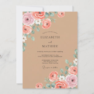 Invitación Boda de ranúnculos de eucalipto con rubor broncead