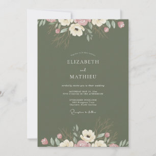 Invitación Boda de ranúnculos de eucalipto con rubor de oliva