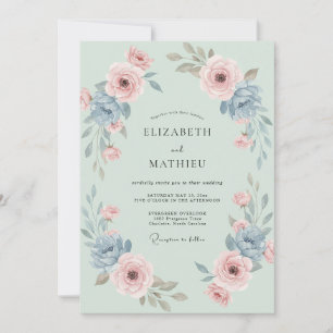 Invitación Boda de ranúnculos de eucalipto con suave rubor a
