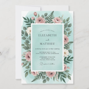 Invitación Boda de ranúnculos de eucalipto con toque de menta