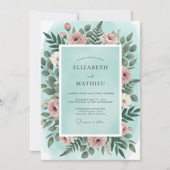 Invitación Boda de ranúnculos de eucalipto con toque de menta (Anverso)