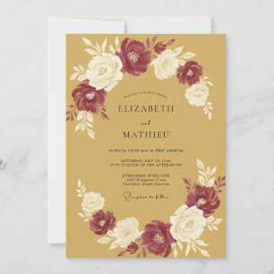 Invitación Boda de ranúnculos de eucalipto de Borgoña ocre