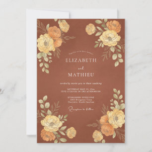 Invitación Boda de ranúnculos de eucalipto de oro de terracot