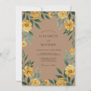 Invitación Boda de ranúnculos de eucalipto en tono ámbar taup