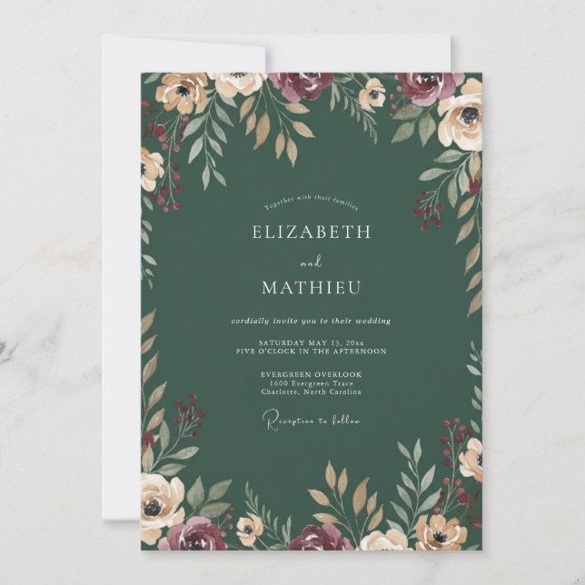 Invitación Boda de ranúnculos de eucalipto esmeralda de Burde (Anverso)