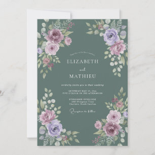 Invitación Boda de ranúnculos de eucalipto lavanda en pizarra