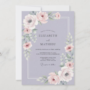 Invitación Boda de ranúnculos de eucalipto lavanda malva