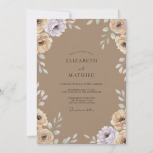 Invitación Boda de ranúnculos de eucalipto lila taupe