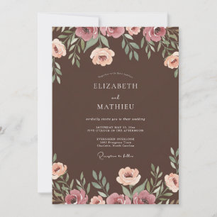 Invitación Boda de ranúnculos de eucalipto malva de cacao