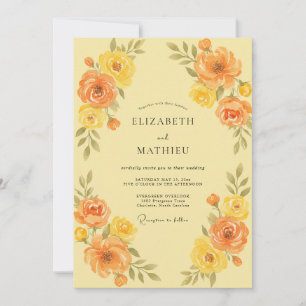 Invitación Boda de ranúnculos de eucalipto naranja dorado