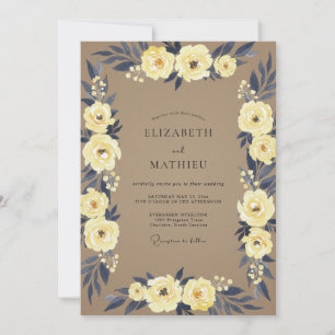 Invitación Boda de ranúnculos de eucalipto navy taupe