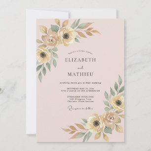 Invitación Boda de ranúnculos de eucalipto rosa champán