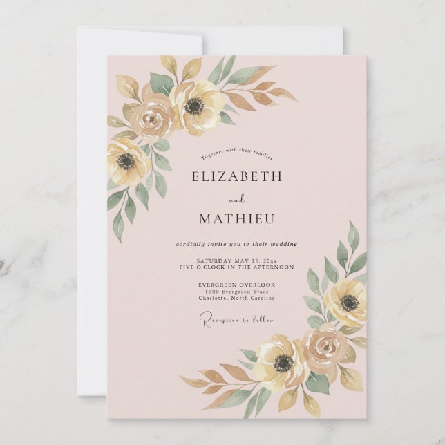 Invitación Boda de ranúnculos de eucalipto rosa champán (Anverso)