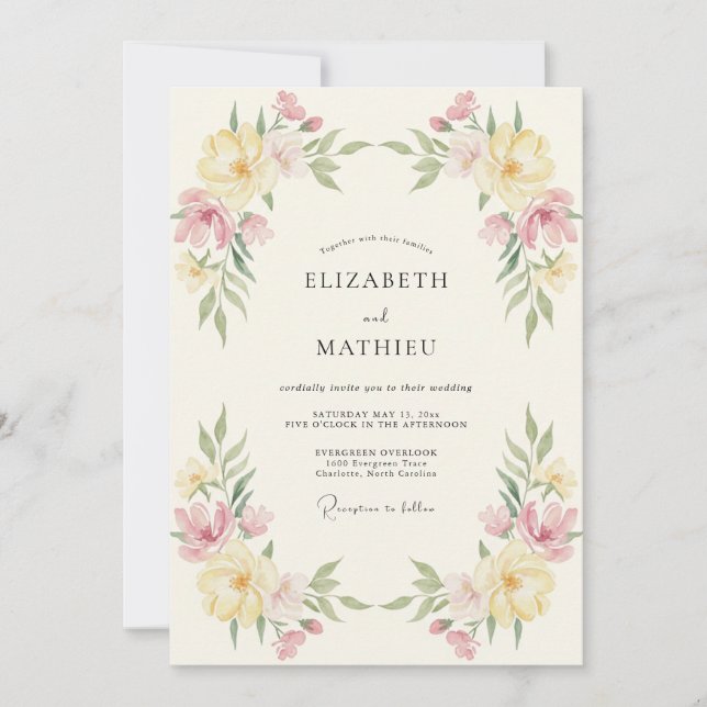 Invitación Boda de ranúnculos de eucalipto rosa mantequilla (Anverso)
