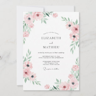 Invitación Boda de ranúnculos de eucalipto rosa pálido