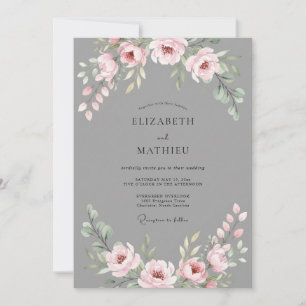 Invitación Boda de ranúnculos de eucalipto rosa pizarra