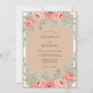 Invitación Boda de ranúnculos de eucalipto rosa polvoriento a