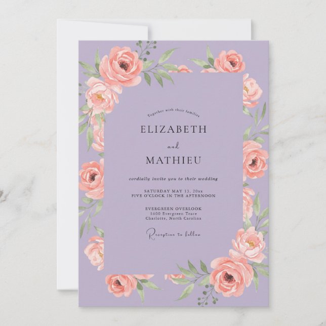 Invitación Boda de ranúnculos de eucalipto salmón malva (Anverso)