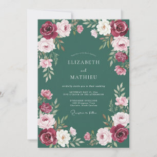 Invitación Boda de ranúnculos de eucalipto suave y teal profu