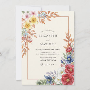 Invitación Boda de ranúnculos de eucalipto terracota Navy