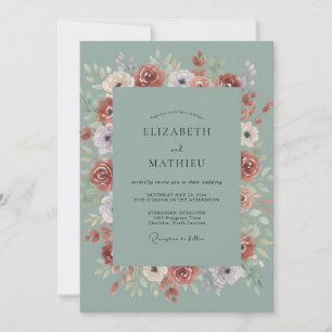 Invitación Boda de ranúnculos de eucalipto Terracotta Seafoam