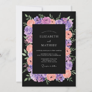 Invitación Boda de ranúnculos de eucalipto violeta melocotón