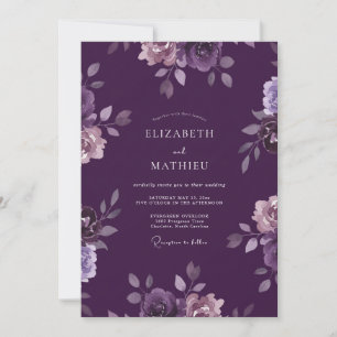 Invitación Boda de ranúnculos de eucalipto violeta profundo