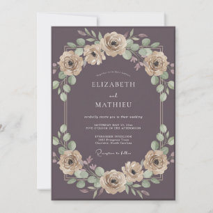 Invitación Boda de ranúnculos de eucalipto y champán de color