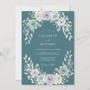 Invitación Boda de ranúnculos de lavanda de acero suave eucal