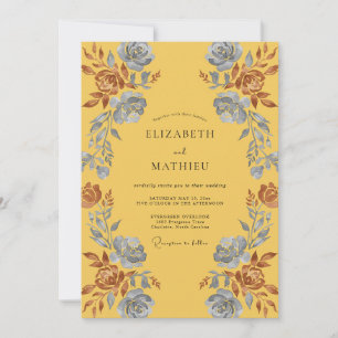 Invitación Boda de ranúnculos de terracota mostaza y eucalipt