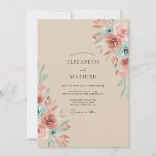 Invitación Boda de ranúnculos eucalipto champán malva