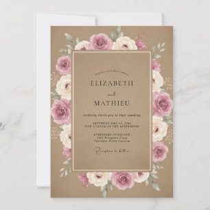 Invitación Boda de Ranúnculos Eucalipto Taupe Malva Silenciad