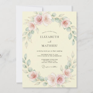 Invitación Boda de ranúnculos y eucalipto crema malva