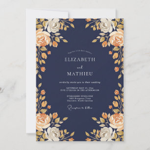 Invitación Boda de ranúnculos y salvia ámbar de medianoche