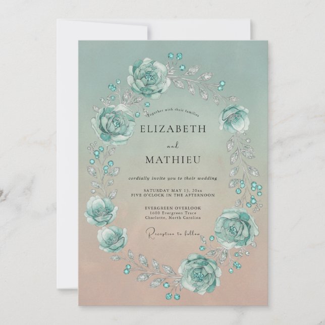 Invitación Boda de Ranunculus Acuarela Aqua (Anverso)