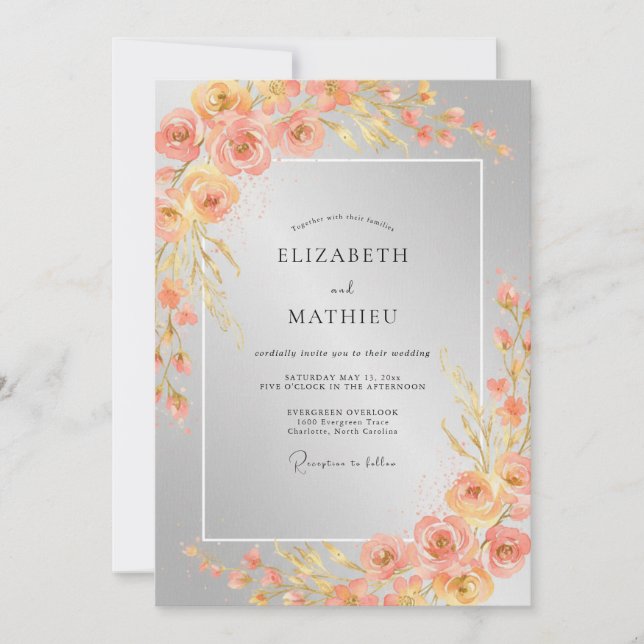 Invitación Boda de Ranunculus Ámbar con Eucalipto Suave (Anverso)
