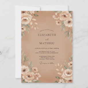Invitación Boda de Ranunculus Beige y Eucalipto