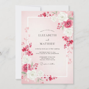 Invitación Boda de Ranunculus Blanca Frambuesa