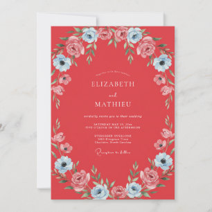 Invitación Boda de Ranunculus Coral Sky con Eucalipto Silenci