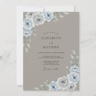 Invitación Boda de Ranunculus de acero grisáceo y eucalipto s