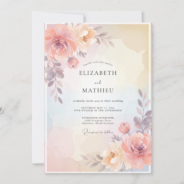 Invitación Boda de Ranunculus de Albaricoque con Champán y Eu (Anverso)